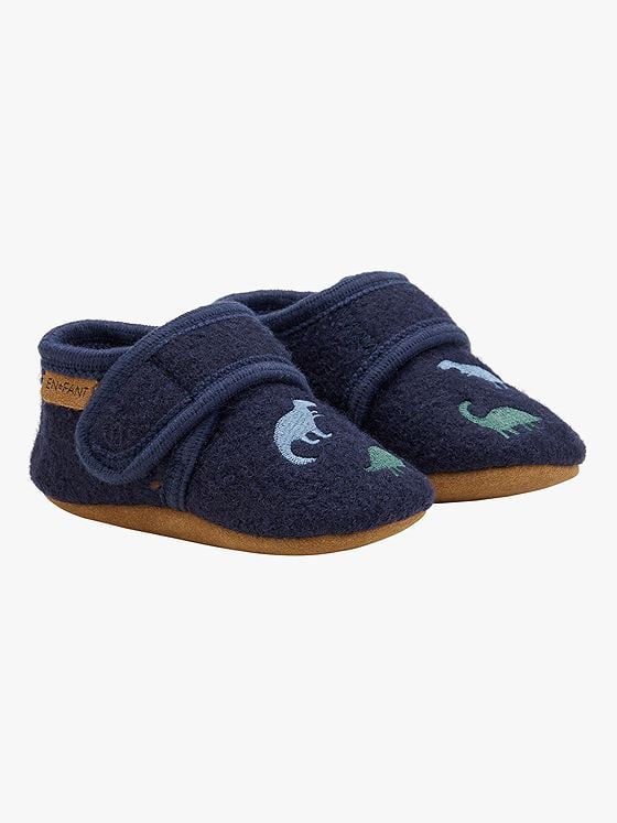 En Fant Wool Slippers w. Embroidery Navy