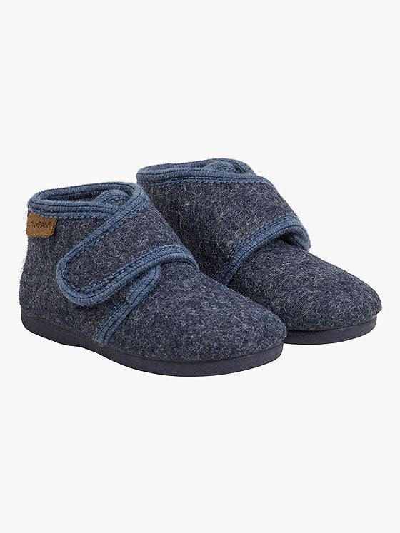 En Fant Slippers Wool Velcro Navy Melange