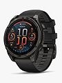 Garmin fenix 8–47 mm, AMOLED Sapphire, Karbongrå DLC-titan med sort/steingrå silikonrem