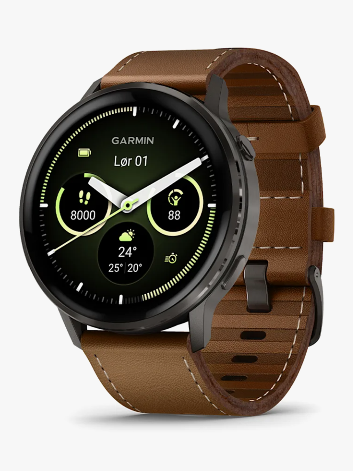 Garmin Venu 4 – 45 mm Lunar Gold med Bone-silikonrem og lys sandfarget skinnrem