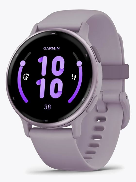 Garmin Vivoactive 5 Aluminiumsramme: Metallisk Orkidefarget / Urkasse og silikonrem: Orkidefarget