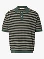 Selected Homme Dane Short Sleeve Knit Color Structure Polo Balsam Green Stripes