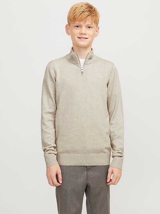 Jack and Jones Junior Junior Emil Knit Half Zip Junior Beige / Oatmel