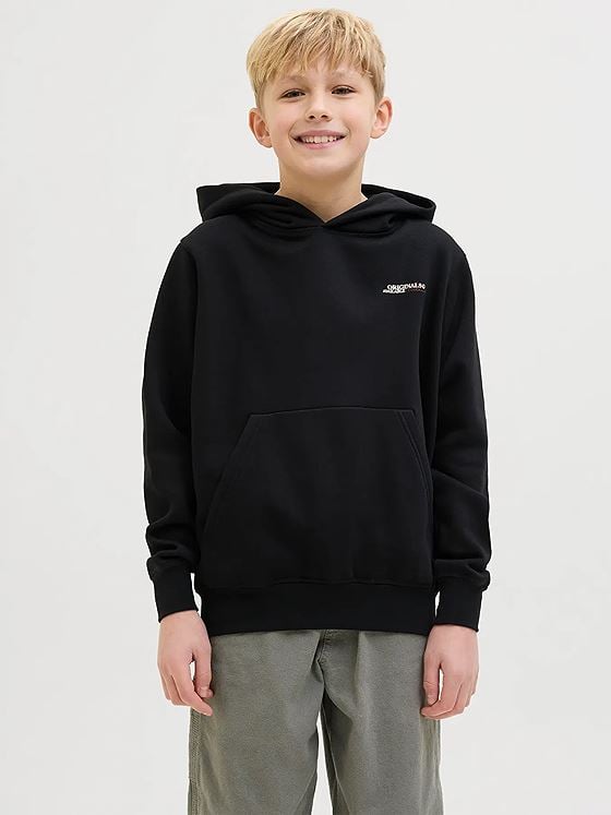 Jack and Jones Junior Islington Back Sweat Hood Junior Black