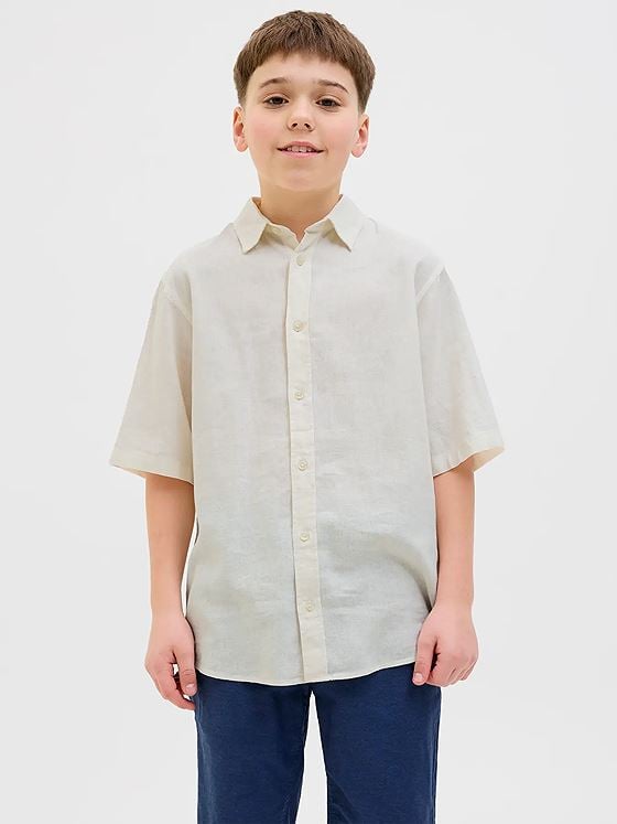 Jack and Jones Junior Paros Oversized Shirt Short Sleeve Junior Antique White
