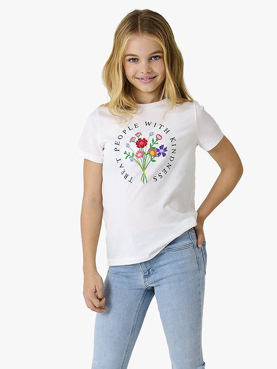 Kids Only Emma Life Reg Short Sleeve Flower Top Box Junior Cloud Dancer