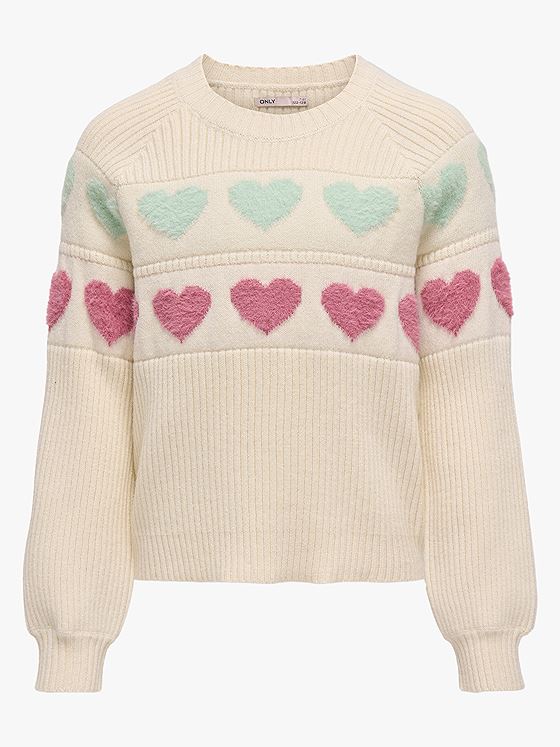 Kids Only Dana Life Long Sleeve Pattern O-Neck Knit Birch Heart - Birds Egg/Heather Rose