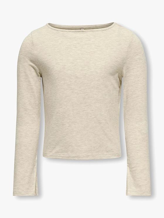 Kids Only Felina Long Sleeve Boatneck Slit Top Pumice Stone Melange