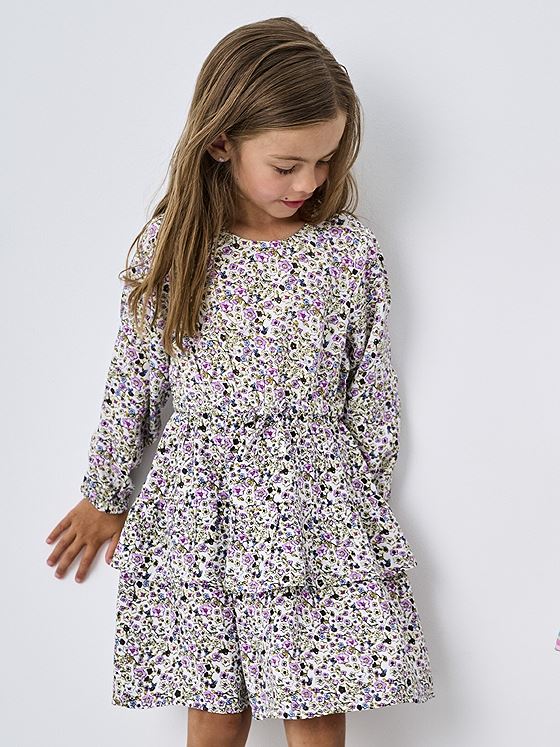 Kids Only Bella Life Long Sleeve V-Neck Dress All Over Print Woven Cloud Dancer Ditsy Flowers