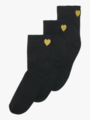 Kids Only Tine Heart Tennis Sock 3-Pack Black Gold Lurex Heart