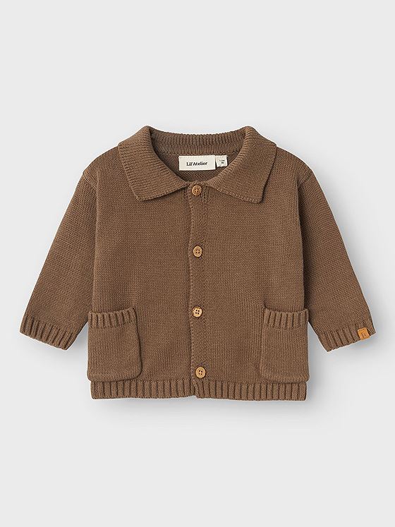 Lil- Atelier Theo Long Sleeve Loose Knit Cardigan Shitake