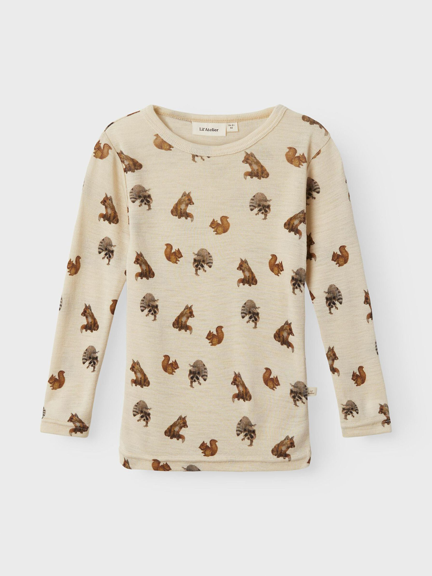 Lil- Atelier Nimo Long Sleeve Slim Wo/Mo Top Aop Sandshell