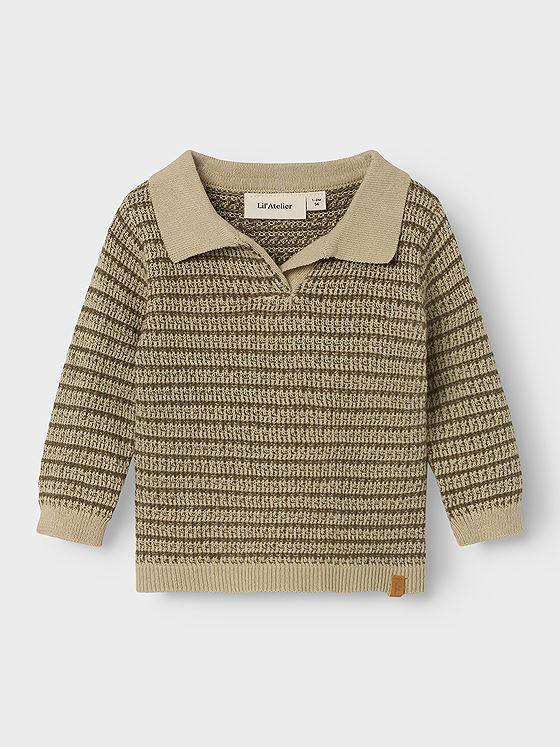 Lil- Atelier Barker Long Sleeve Knit Polo Moss Gray