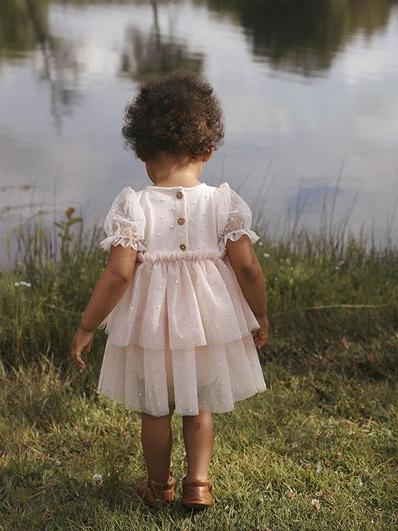 Lil- Atelier Frilla Short Sleeve Loose Tulle Body Dress Peach Blush