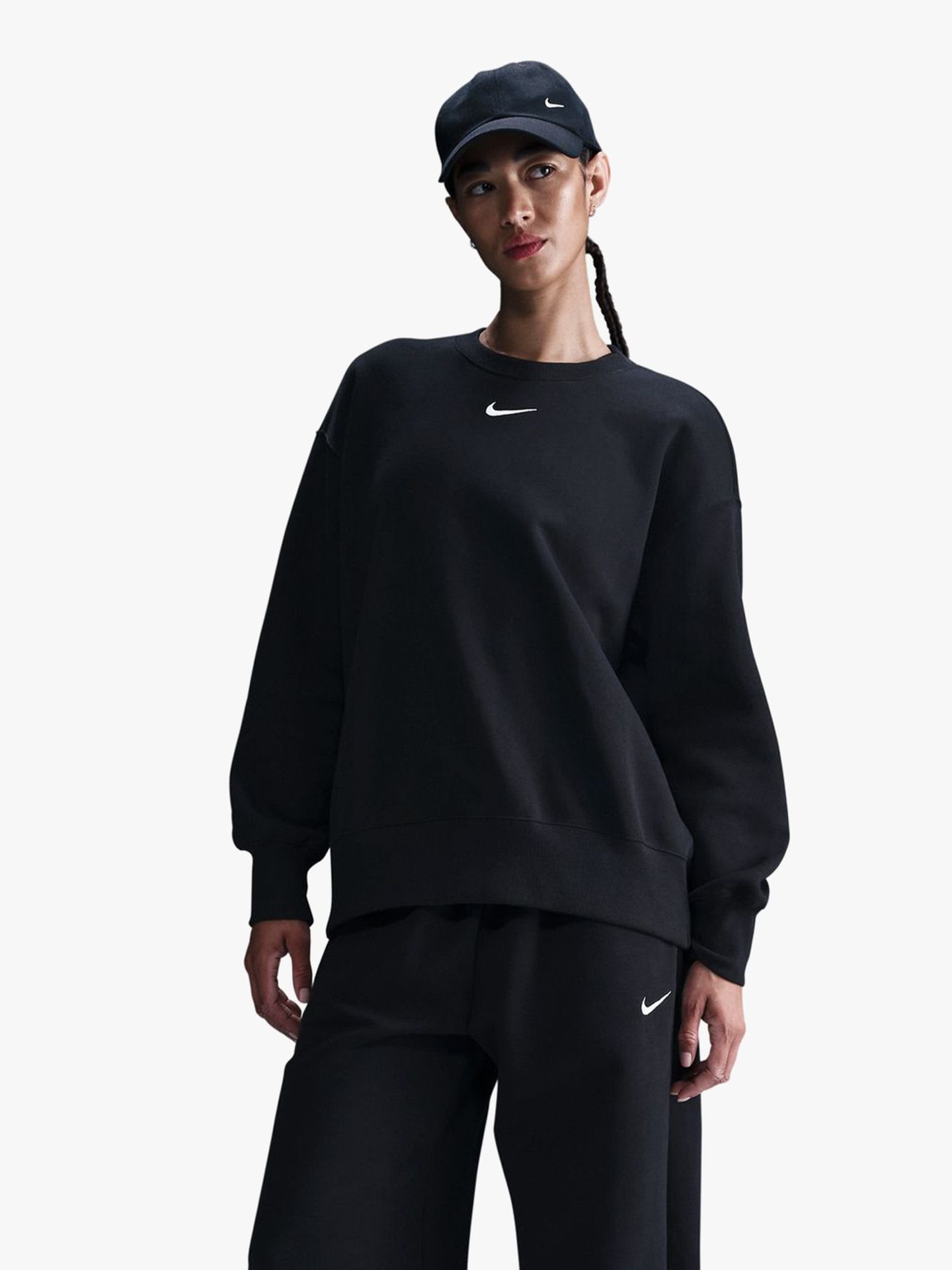 Nike Pheonix Fleece Oversized Crew-Neck Sweatshirt Black / White