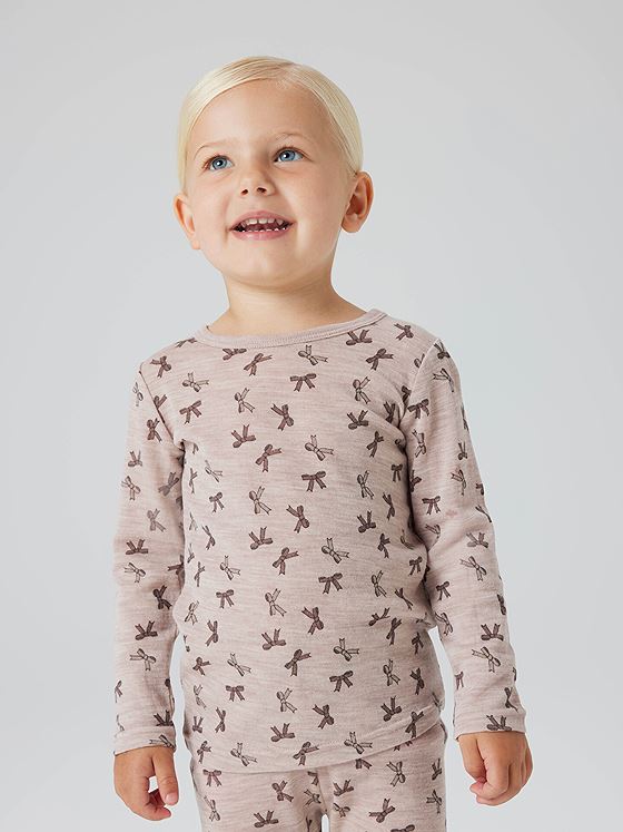 Name It Wang Wool Rib Long Sleeve Top All Over Print Shadow Gray