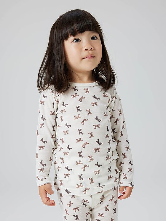Name It Wang Wool Rib Long Sleeve Top All Over Print Snow White