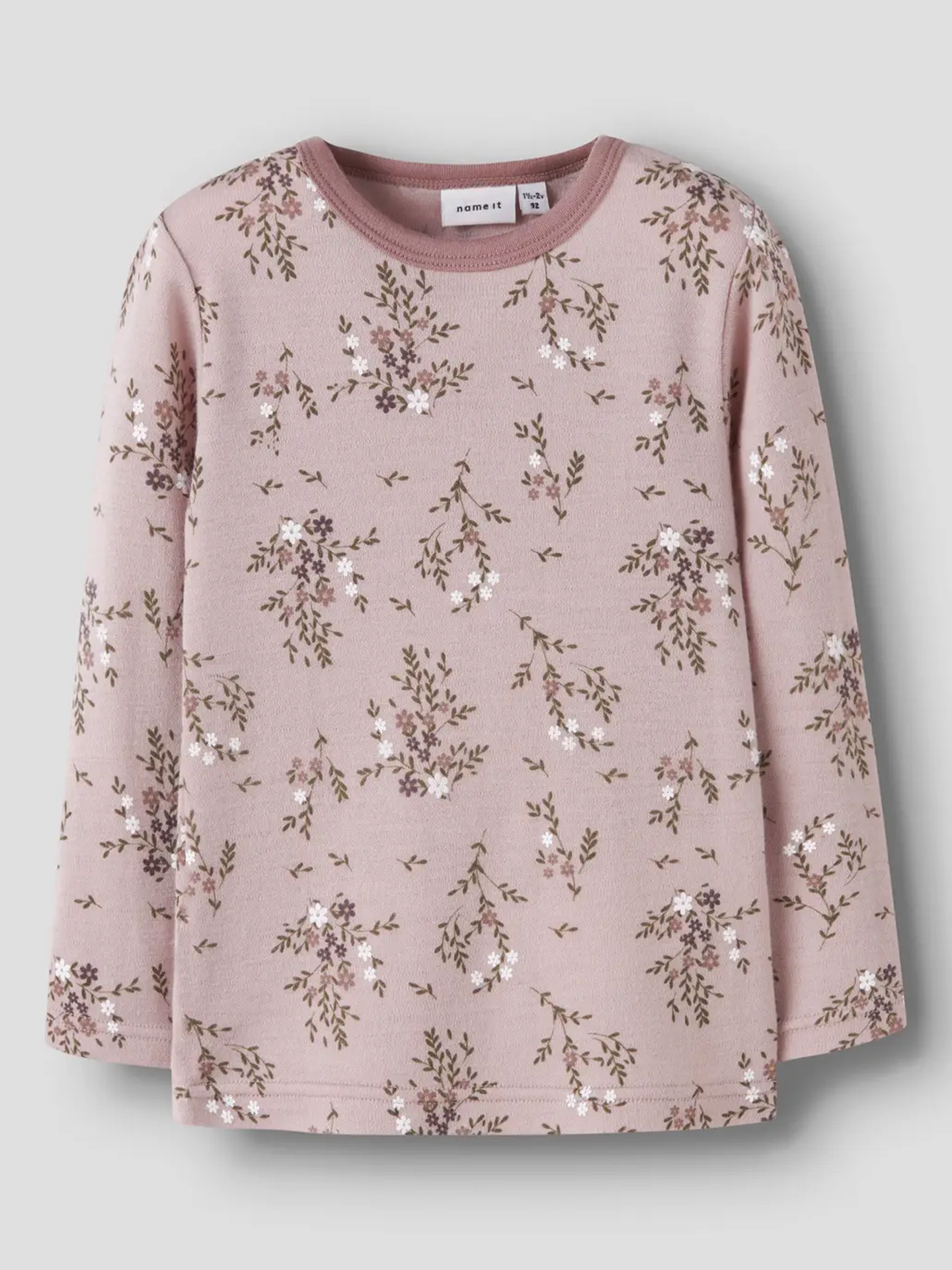 Name It Willow Wool Long Sleeve Top Shadow Gray Long flowers