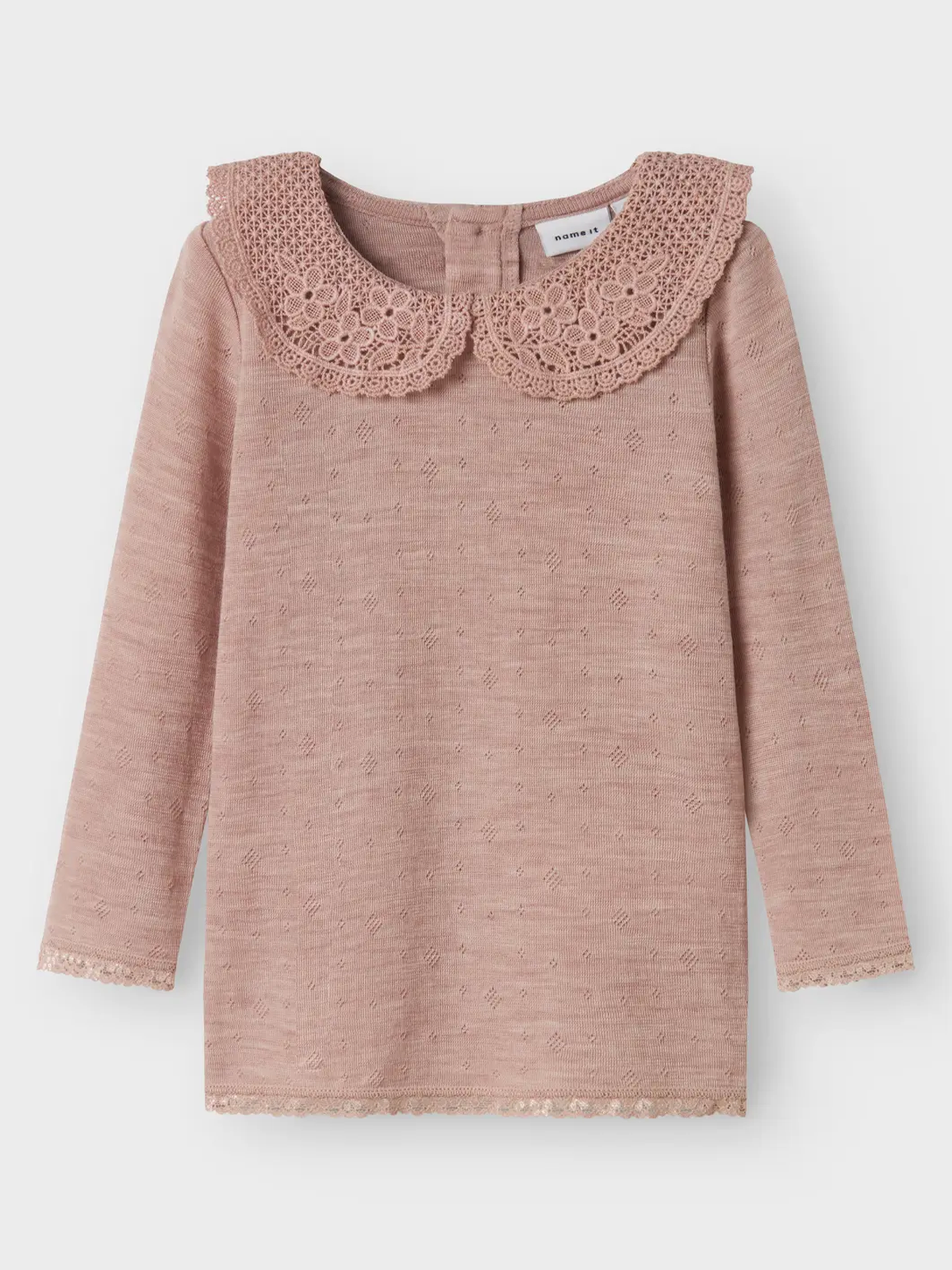 Name It Wang Wool Needle Long Sleeve Top With Collar Shadow Gray