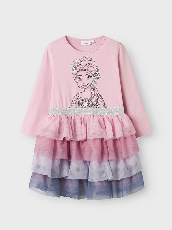 Name It Okanna Frozen Long Sleeve Tulle Dress Corsage