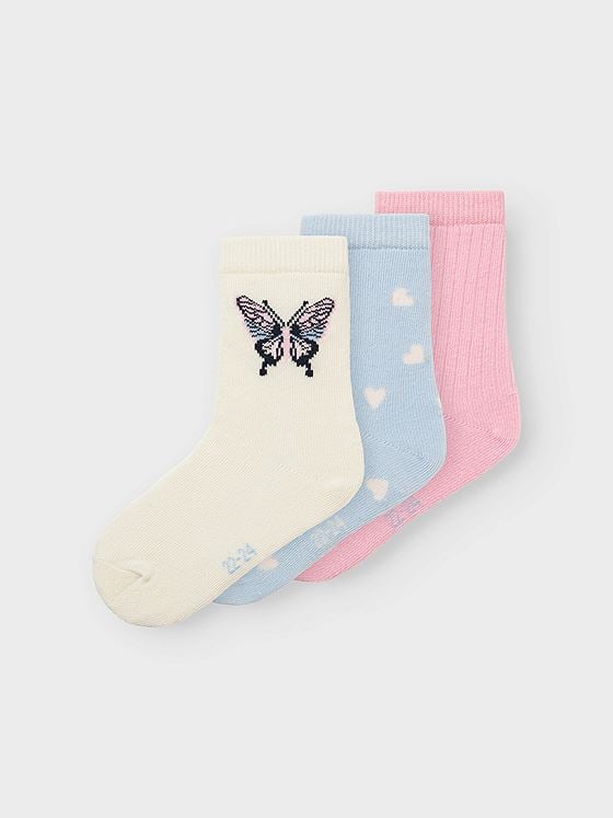 Name It Dorthea 3-Pack Sock Pink Frosting / Serenity / Cloud Dancer