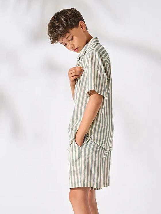 Only & Sons Jr Mattie Short Sleeve Striped Shirt Woven Iceberg Green Ecru