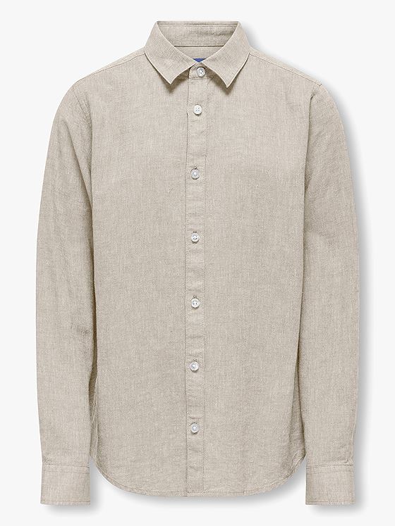 Only & Sons Jr Caiden Life Long Sleeve Solid Linen Shirt Chinchilla