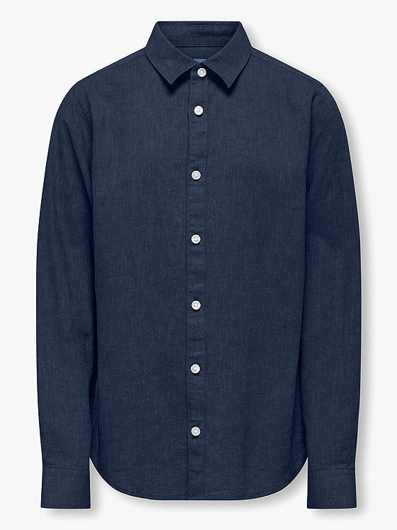 Only & Sons Jr Caiden Life Long Sleeve Solid Linen Shirt Dress Blues