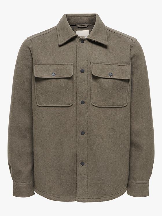 Only & Sons Only & Sons Ash Woolen Look Long Sleeve Shirt Bungee Cord