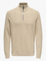 Only & Sons Herringbone Half Zip Knit Silver Lining