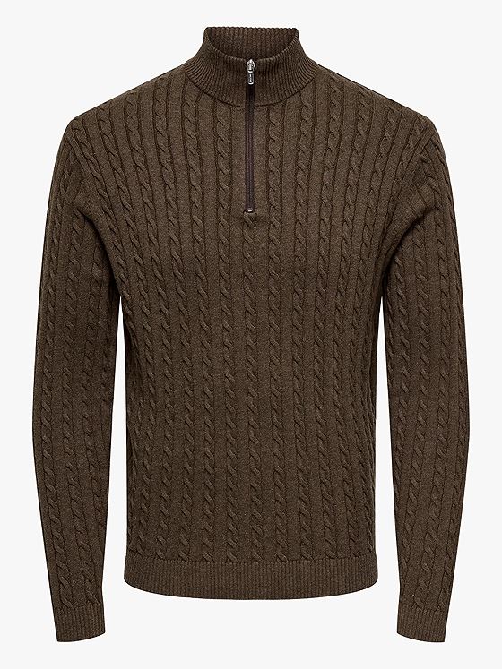 Only & Sons Loui Reg 12 Cabel Half Zip Knit Coffee Bean Melange