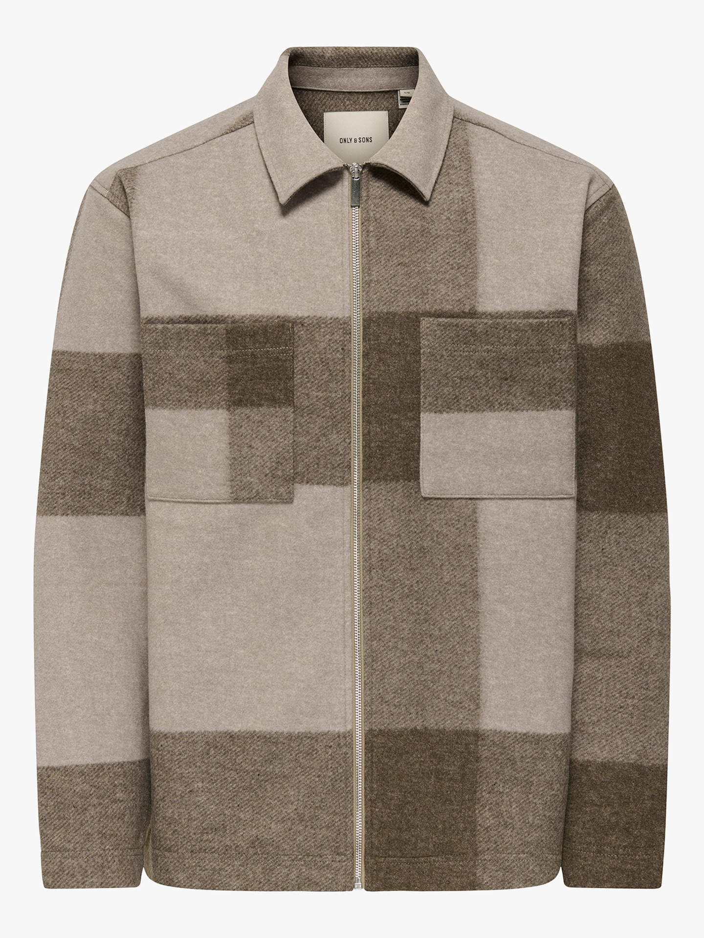 Only & Sons Wake Checked Zip Overshirt Chinchilla
