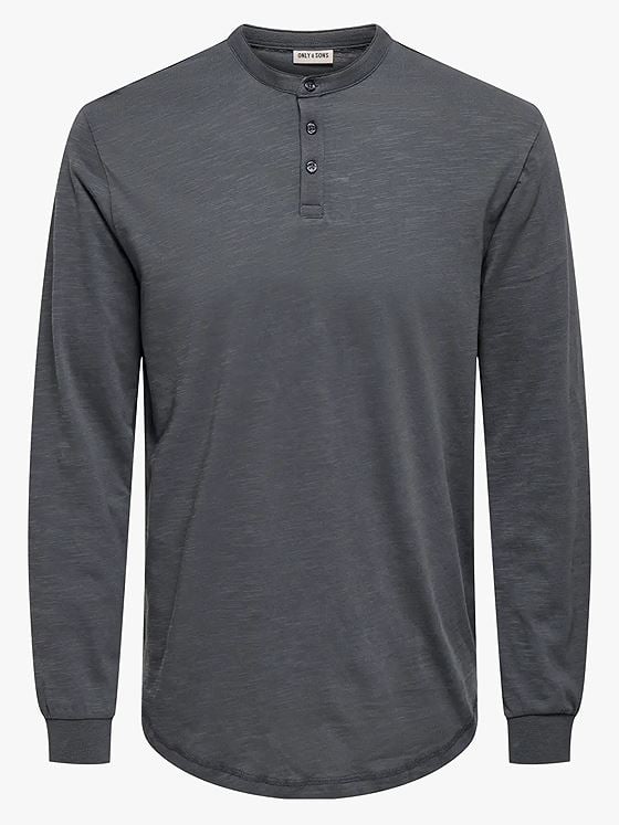 Only & Sons Benne Henley Regular Long Sleeve Tee Grey Pinstripe