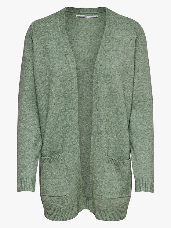 Only Lesly Long Sleeve Open Cardigan Knit Basil Melange