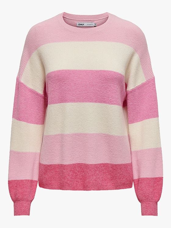 Only Atia Long Sleeve Stripe Pullover Knit Pink Lady