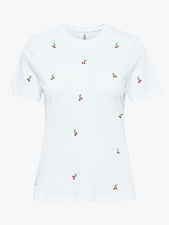 Only Ketty Life Short Sleeve O-Neck Top Bright White / Cherries