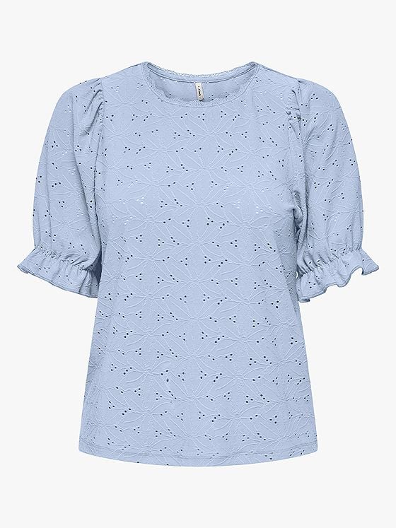Only New Smilla Life Short Sleeve Puff Top Soft Chambray