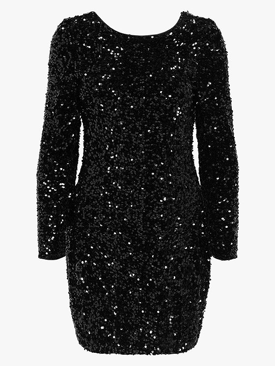 Only Confidence Long Sleeve Sequins Dress Black Black sequins+black bow