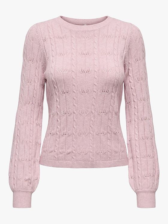 Only Katia Long Sleeve Structure O-Neck Pullover Cable Knit Burnished Lilac Melange