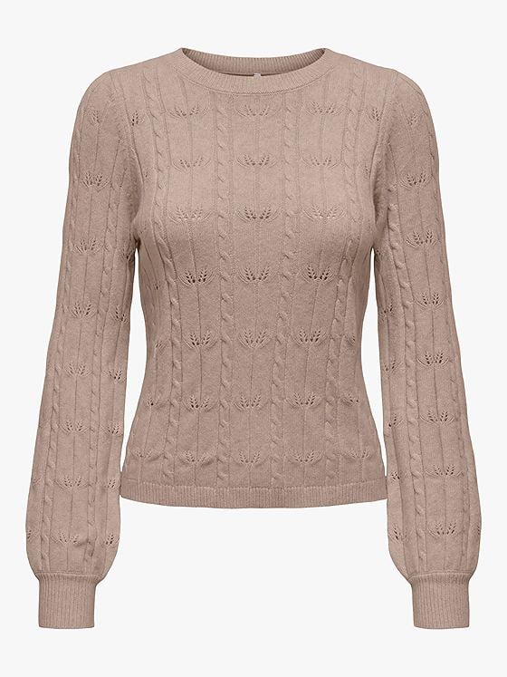Only Katia Long Sleeve Structure O-Neck Pullover Cable Knit Mocha Meringue Melange