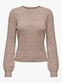 Only Katia Long Sleeve Structure O-Neck Pullover Cable Knit Mocha Meringue Melange