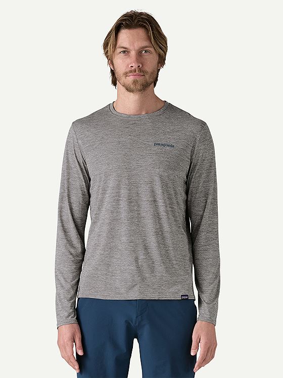 Patagonia LongSleeved Cap Cool Daily Graphic Shirt Waters Boardshort Logo Abalone Blue: Feather Grey