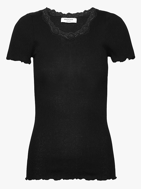 Rosemunde Beatha Short Sleeve Regular O-Neck Lace T-Shirt Black