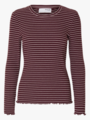 Selected Femme Anna Long Sleeve Crew Neck Tee Stripe Fig W Snow White Stripes