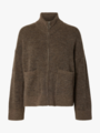 Selected Femme Sia Ras Long Sleeve Knit Zipper Cardigan Chocolate Chip