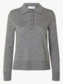 Selected Femme Thea Long Sleeve Knit Merino Collar Neck Medium Grey Melange