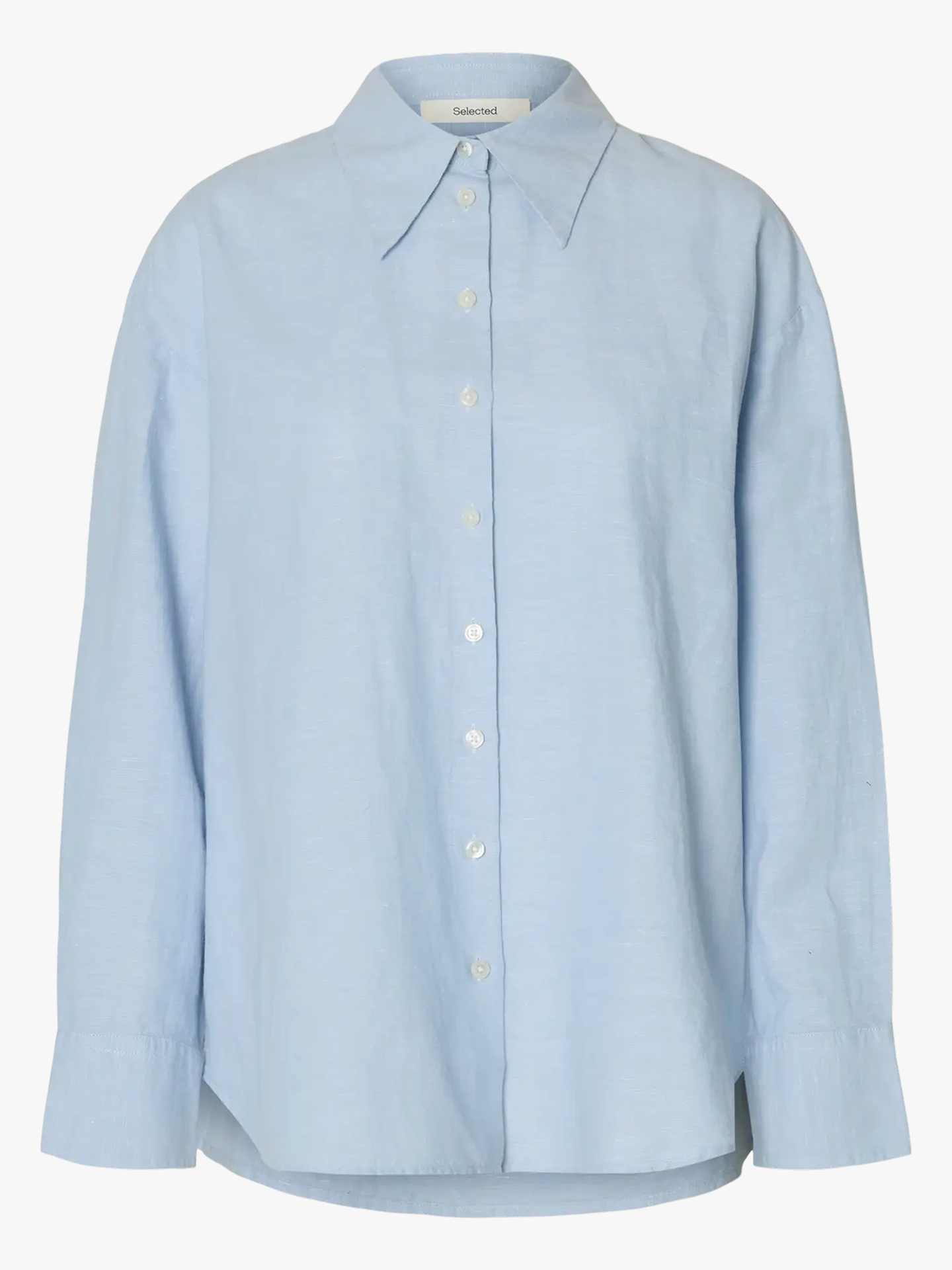 Selected Femme Cleo Oversize Linen Blend Shirt Dusty Blue / Bright White