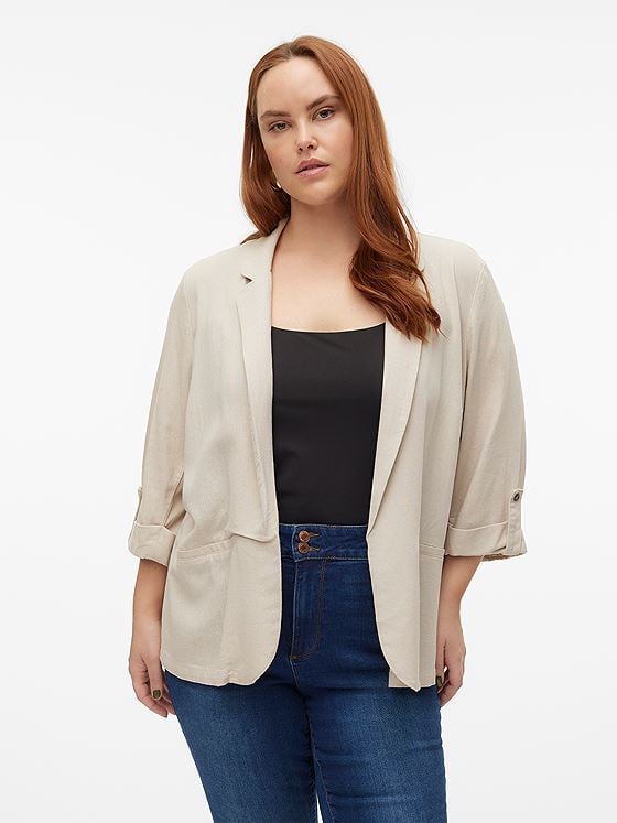 Vero Moda Curve Jesmilo 3/4 Blazer Silver Lining