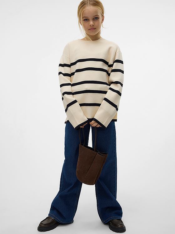 Vero Moda Girl Saba Long Sleeve O-Neck Pullover Birch / Black