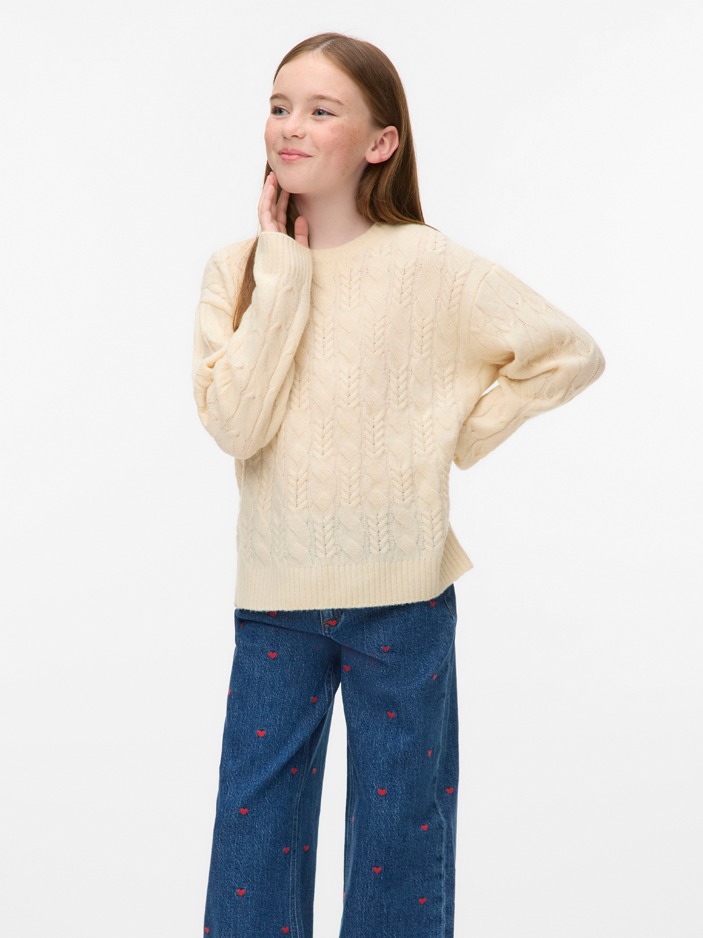 Vero Moda Girl Aries Long Sleeve O-Neck Cable Pullover Girl Birch